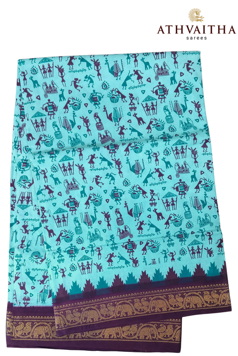 Madurai Rani Sungudi Cotton Saree With Small Zari Border- Janaki Warli