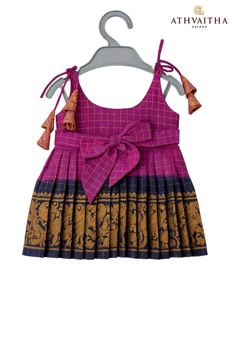 Newborn Girl Rani Sungudi Pleated Maxi Gown – 100% Pure Cotton