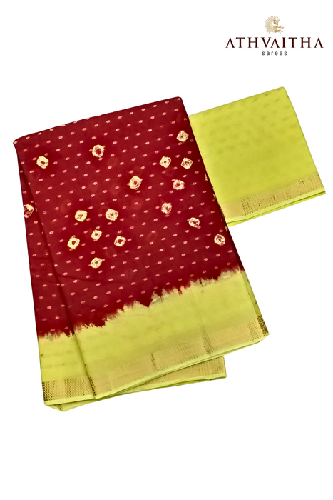 Meena Butta Cotton With Blouse-Red-Yellow