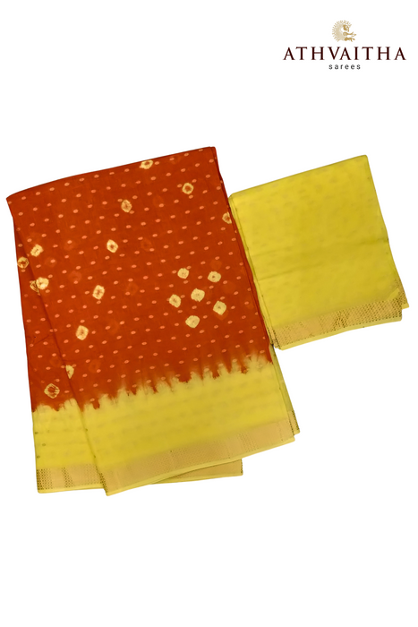 Meena Butta Cotton With Blouse-Orange -Yellow