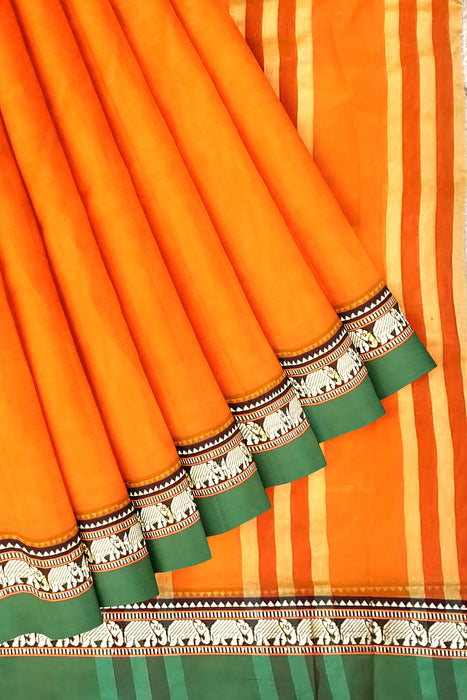 Narayanpet Cotton Saree Fanta Orange With Green