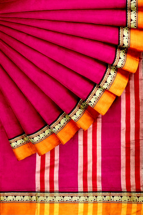 Narayanpet Cotton Saree - Pink With Orange