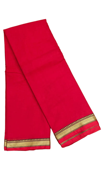 Narayanpet Cotton Saree -Red With Glod Thread Border