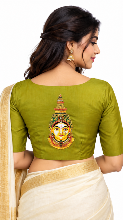 Olive Green Silk Cotton Readymade Blouse with Lakshmi Modif