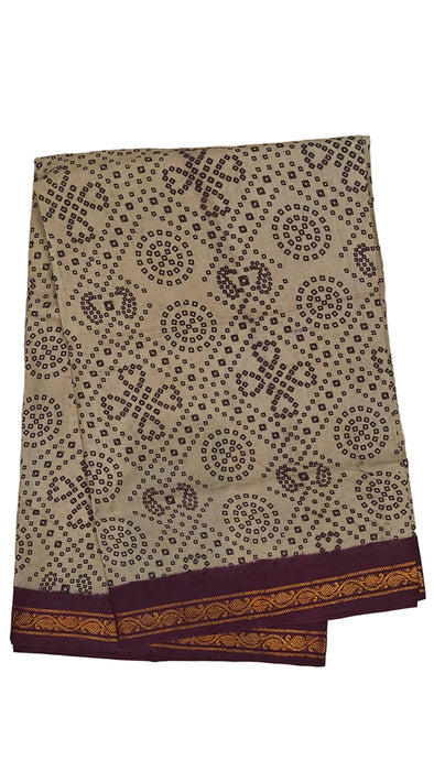 Rani Sungudi Cotton Sarees Double Side Zari Border circle Dot -Biscut-Purple