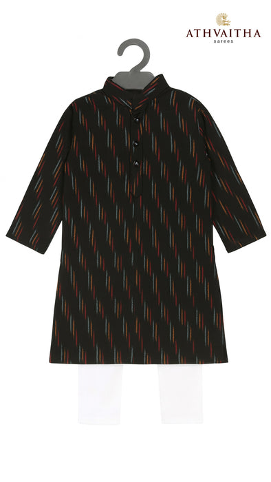 Boys Handloom Ikkat Cotton Kurta 4  Years – Black