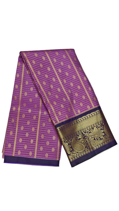 Pattu pavadai sattai Material and Langa blouse for kids and women-Purple with Dark Violet