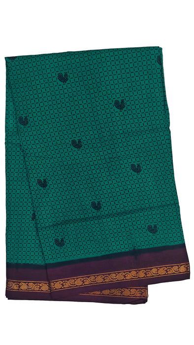 Rani Sungudi Cotton Sarees Double Side Zari Border Small mayil Print-Green-Purple