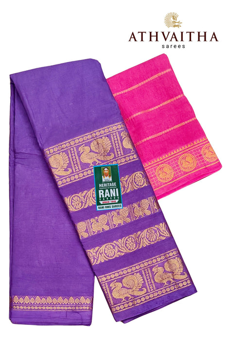 Rani Sungudi Sarees 120's Lotus Self Fancy Doubleside Border With Blouse