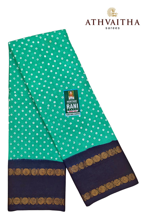 Heritage Rani Sungudi Cotton Polka Dot With Doubleside Rudraksha Border-Contrast