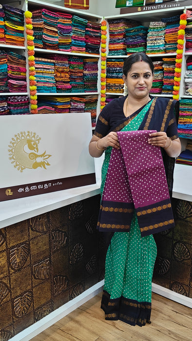 Heritage Rani Sungudi Cotton Polka Dot With Doubleside Rudraksha Border-Contrast