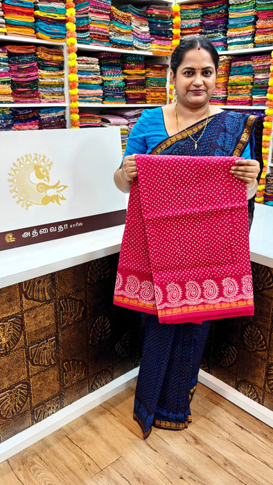 Rani Sungudi Saree Doubleside 1inch Border Self - Mango