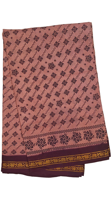 Rani Sungudi Cotton Sarees Double Side Zari Border Small Flower Print-Chocolate-Maroon