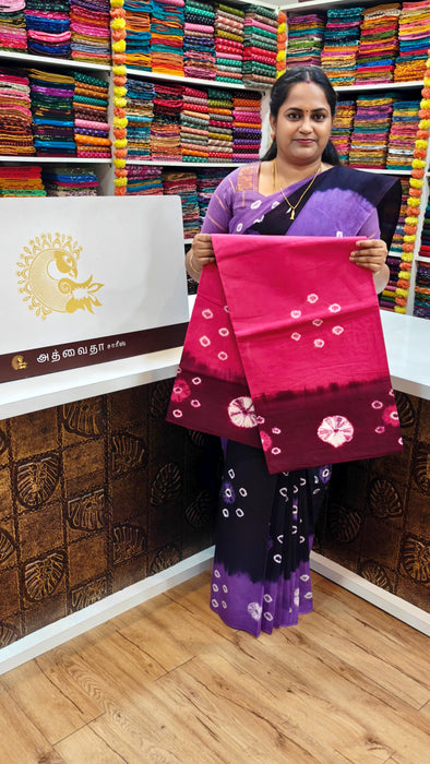 Rani Sungudi Pure Cotton Sarees Tie and Dye 120's-Pink With Purple