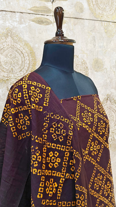 Rani Sungudi Cotton Salwar Material - Brown