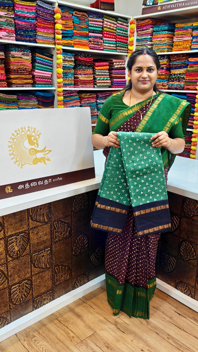 Rani Sungudi Cotton Achukattu Doubleside Contrast Annamayil Border Mukkattu