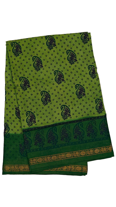 Rani Sungudi Cotton Sarees 1 Inch Double Side Border - Olive Green