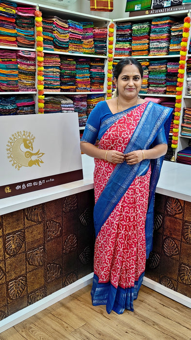 Rani Sungudi Sarees Double Side Silve Tissue Border Fancy Wax Print