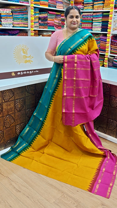 Rani Sungudi Cotton Sarees With Plain Ganga Jamuna Border