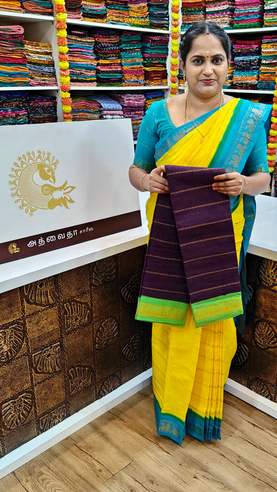 Rani Sungudi Cotton Saree With Doubleside Contrast Border Veldhari - Coffee.Brown-SnehaGreen