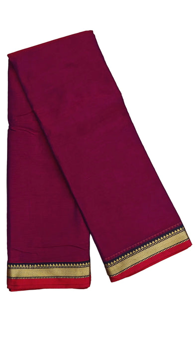 Narayanpet Cotton Saree -Majenta With Red Thread Border
