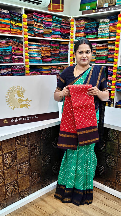 Heritage Rani Sungudi Cotton Polka Dot With Doubleside Rudraksha Border-Contrast