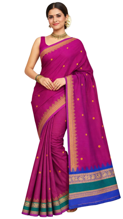 Rani Rich Cotton Saree – Magenta With Violet Thread Border