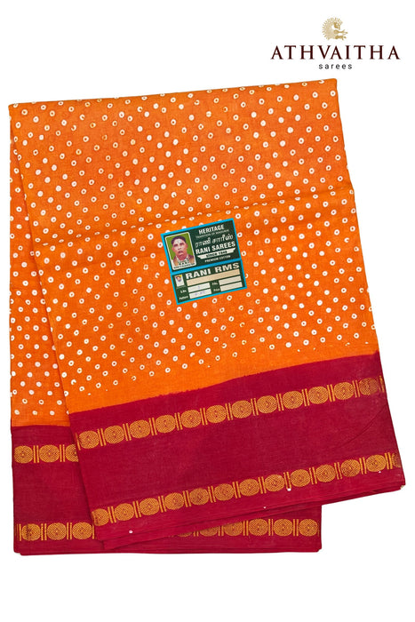 Madurai Rani Sungudi Cotton Sarees Polka Dot With Contrast Rudraksha Border - 10.5Yards Madisar