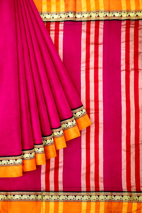 Narayanpet Cotton Saree - Pink With Orange