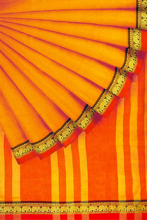 Narayanpet Cotton Saree - Mango Yellow With Red