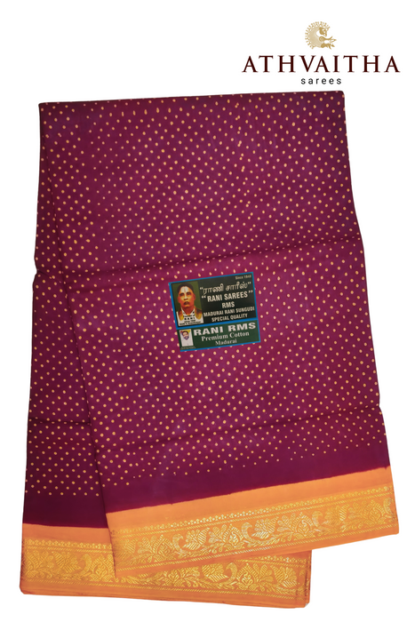Madurai Rani Sungudi Cotton With Doubleside Zari Border Contrast-Small Single Dot