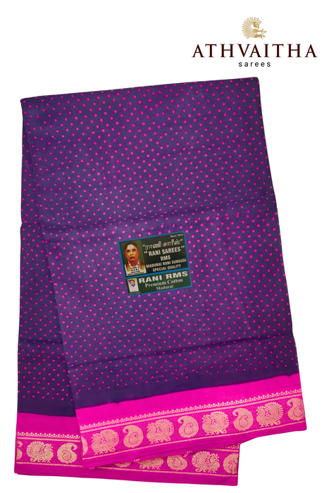 Madurai Rani Sungudi Cotton With Doubleside Zari Border Contrast-Small Single Dot