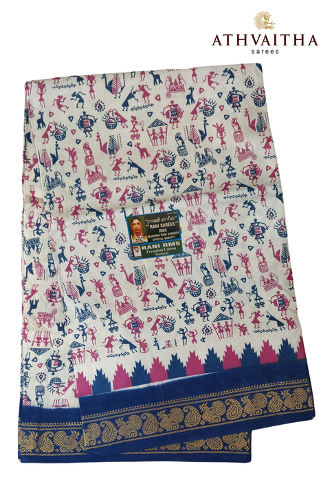 Madurai Rani Sungudi Cotton Saree With Small Zari Border- Janaki Warli