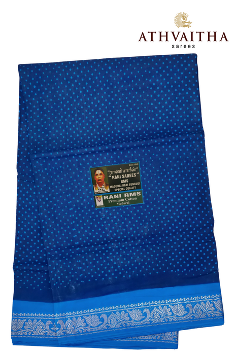 Madurai Rani Sungudi Cotton With Doubleside Zari Border Contrast-Small Single Dot