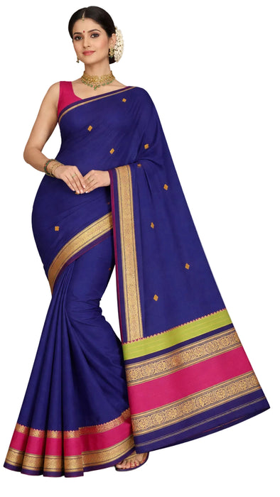 Rani Handloom Rich Cotton Saree – DarkBlue Thread Border