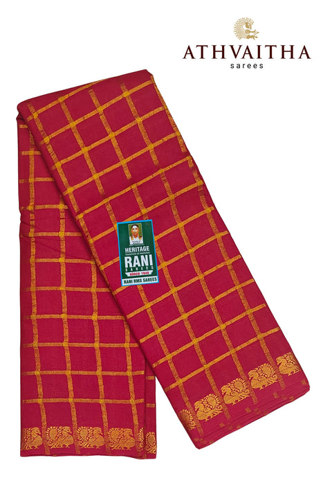 Rani Sungudi Cotton Big Zari Checks Self - Red