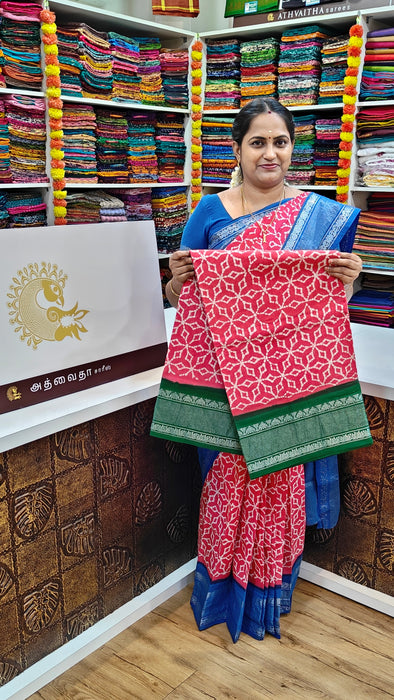 Rani Sungudi Sarees Double Side Silve Tissue Border Fancy Wax Print