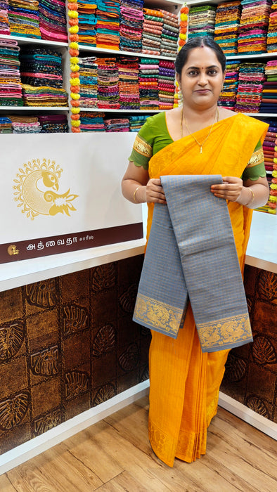 Sungudi Cotton Zari Checks Saree – Handcrafted Elegance from Madurai -Gray
