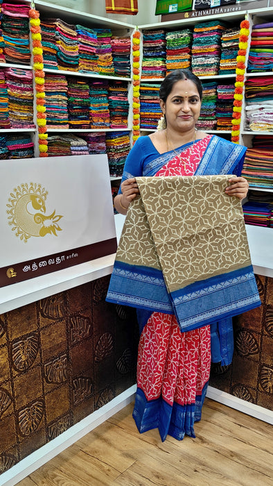 Rani Sungudi Sarees Double Side Silve Tissue Border Fancy Wax Print