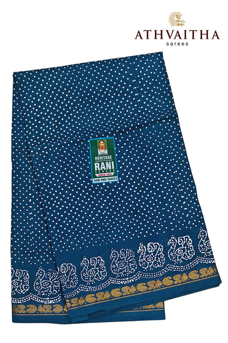 Rani Sungudi Saree Doubleside 1inch Border Self - Peacock