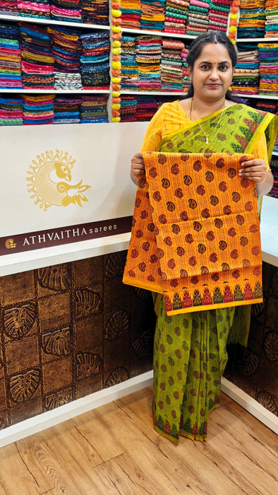 Rani Sungudi Cotton Sarees Small Zari Border Self Rangoli