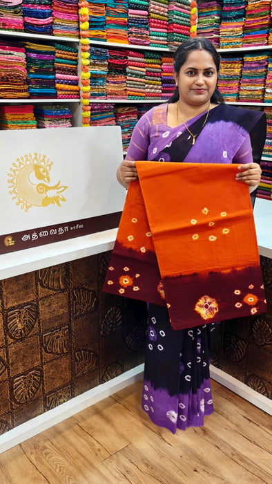 Rani Sungudi Pure Cotton Sarees Tie and Dye 120's-Orange-Maroon