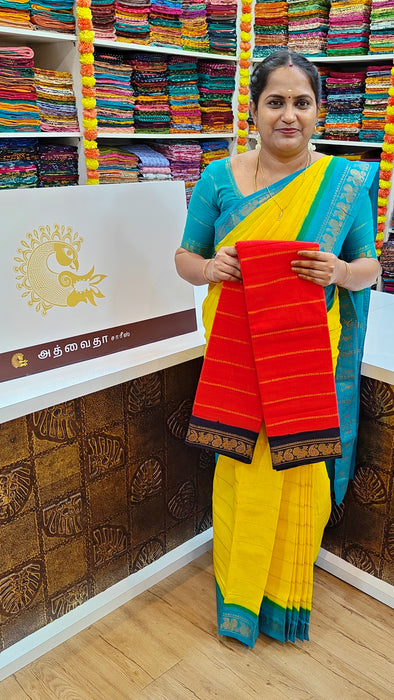 Rani Sungudi Cotton Saree With Doubleside Contrast Border Veldhari - Red - Black