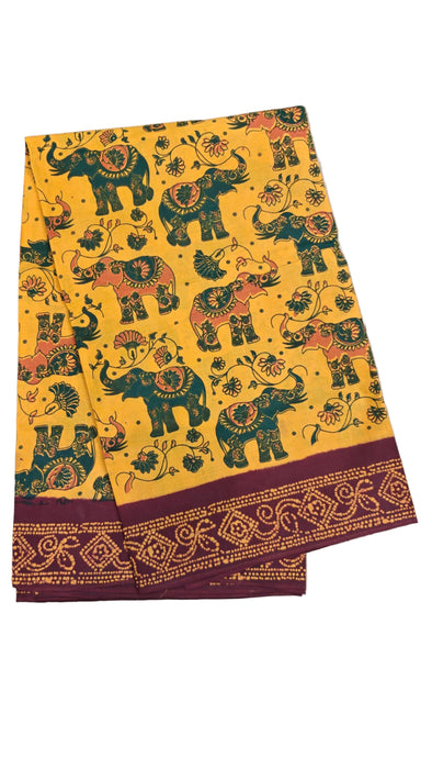 Rani Sungudi Cotton Saree Without Zari Contrast - Elephant