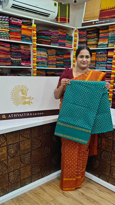 Rani Sungudi Cotton Saree With Oneside Rudraksha Border-Polka Dot Self