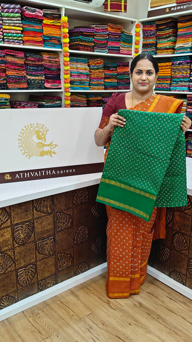 Rani Sungudi Cotton Saree With Oneside Rudraksha Border-Three Dot Self