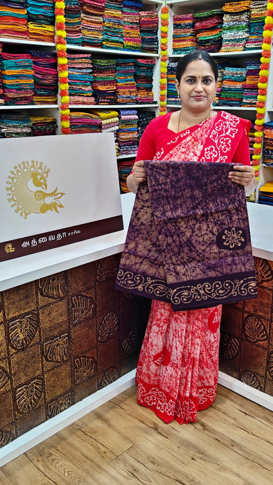 Rani sungudi cotton-Moodupani Without Zari Border