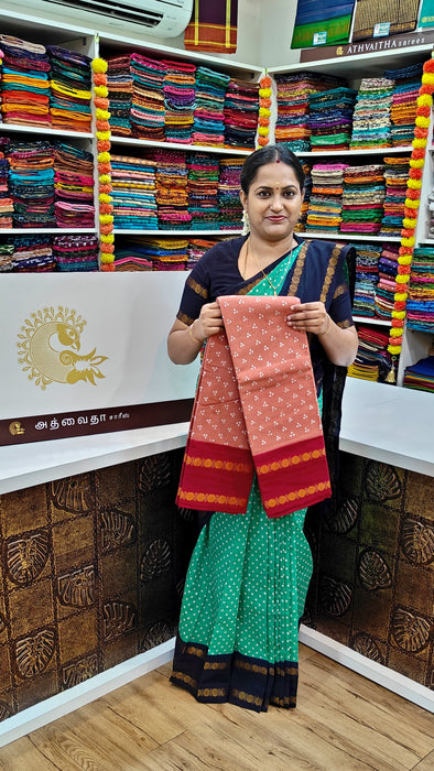 Heritage Rani Sungudi Cotton Mukkattu With Doubleside Rudraksha Border-Contrast