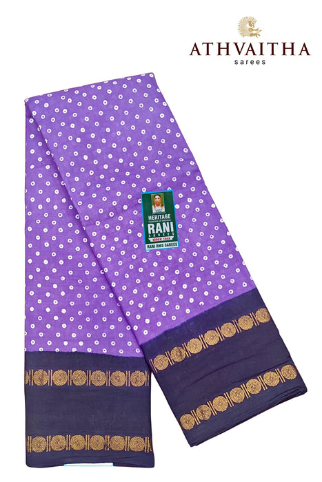 Heritage Rani Sungudi Cotton Polka Dot With Doubleside Rudraksha Border-Contrast