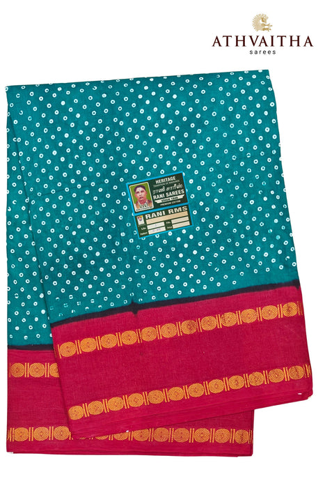 Madurai Rani Sungudi Cotton Sarees Polka Dot With Contrast Rudraksha Border - 10.5Yards Madisar